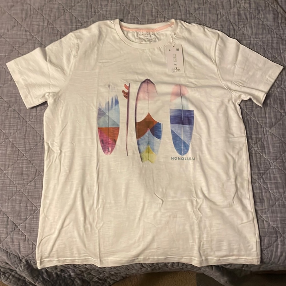 Denim &flower white T shirt
